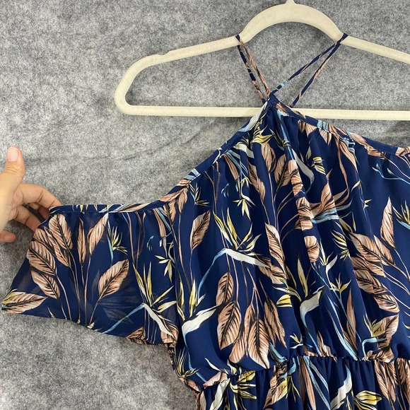 Lulus Maxi Dress Small Blue Tropical Floral Off Shoulder Halter Trip to Paradise - Picture 6 of 12